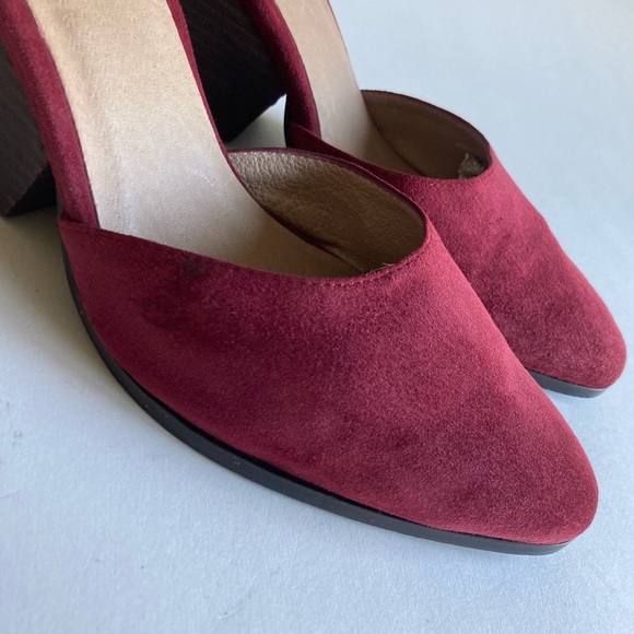 Eileen Fisher Burgundy Suede Leather Ankle Strap Almond Toe Slingbacks size 11 - Picture 9 of 16